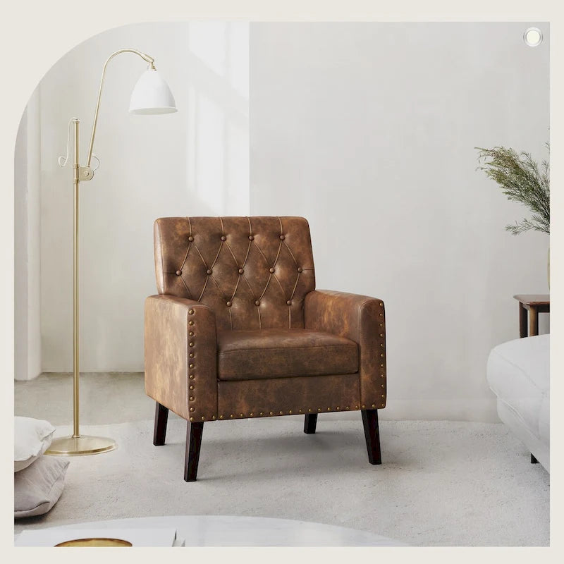 Fauteuil d'appoint capitonné moderne du milieu du siècle avec pieds en noyer et lin – 29,53 H X 30 L X 33,07 P