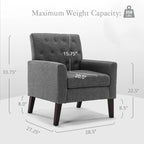 Fauteuil d'appoint capitonné moderne du milieu du siècle avec pieds en noyer et lin – 29,53 H X 30 L X 33,07 P