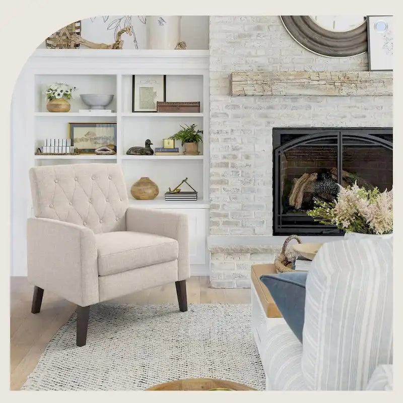 Fauteuil d'appoint capitonné moderne du milieu du siècle avec pieds en noyer et lin – 29,53 H X 30 L X 33,07 P