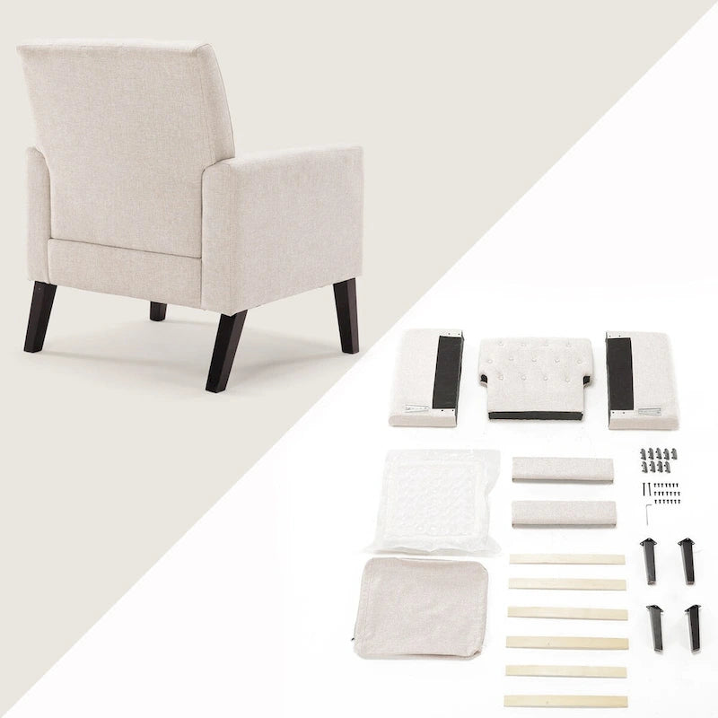 Fauteuil d'appoint capitonné moderne du milieu du siècle avec pieds en noyer et lin – 29,53 H X 30 L X 33,07 P