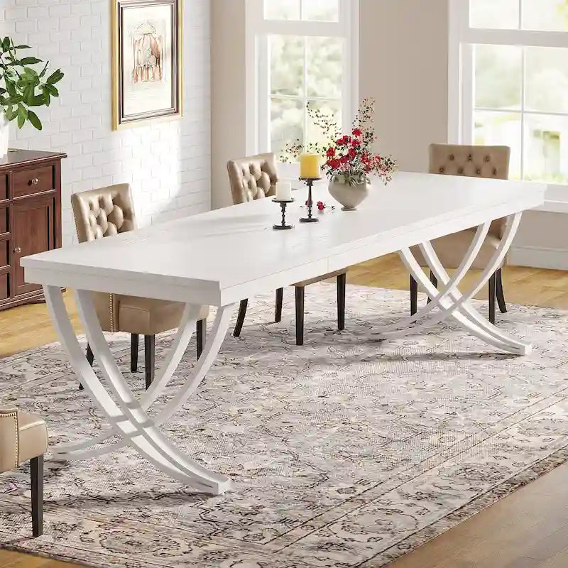 Table de salle à manger/de cuisine rectangulaire très longue de 198 cm pour 6-8 personnes