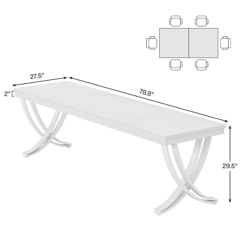 Table de salle à manger/de cuisine rectangulaire très longue de 198 cm pour 6-8 personnes
