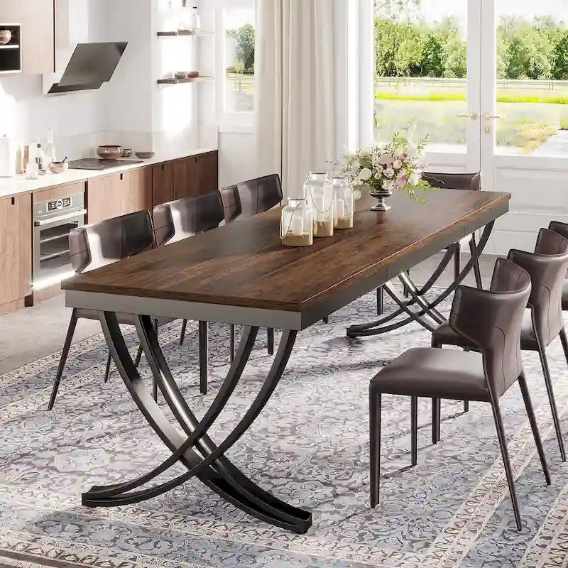 Table de salle à manger/de cuisine rectangulaire très longue de 198 cm pour 6-8 personnes
