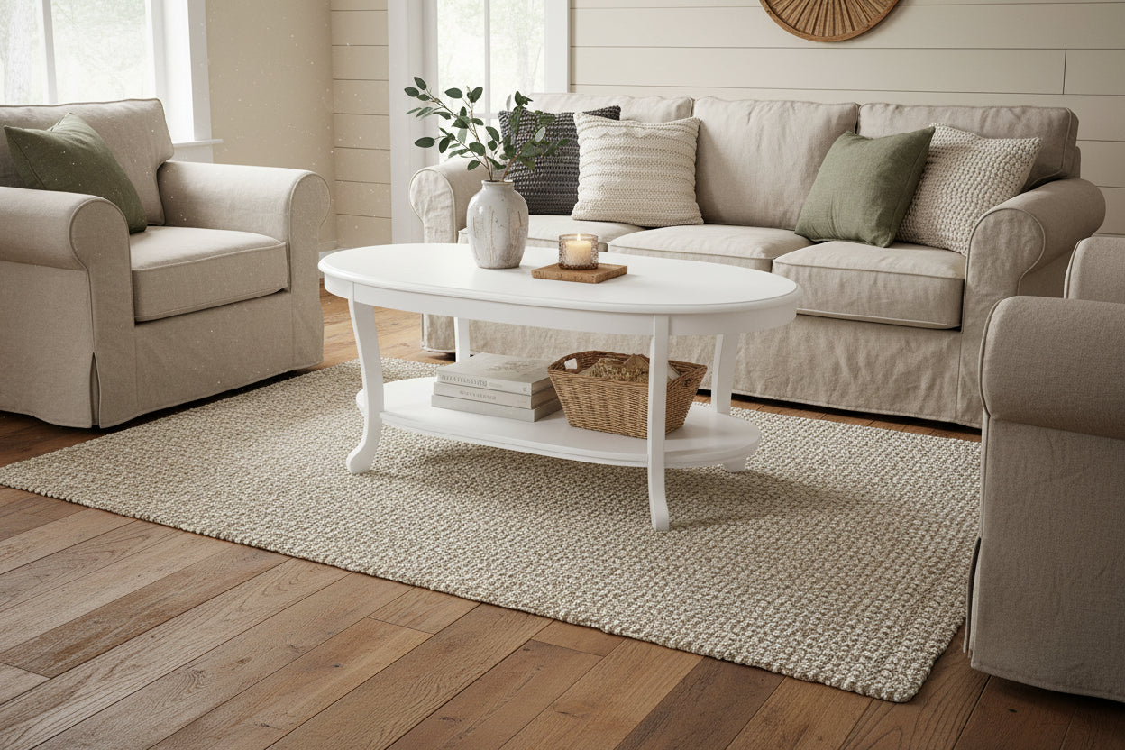 Table basse rustique en bois blanc