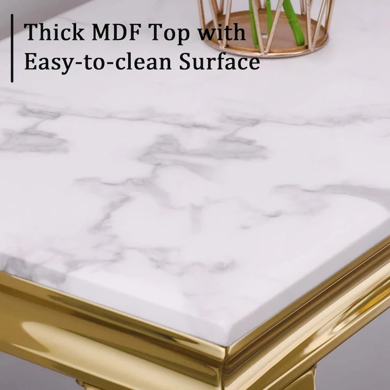 Console de luxe blanche et dorée avec pieds cabriole dorés polis