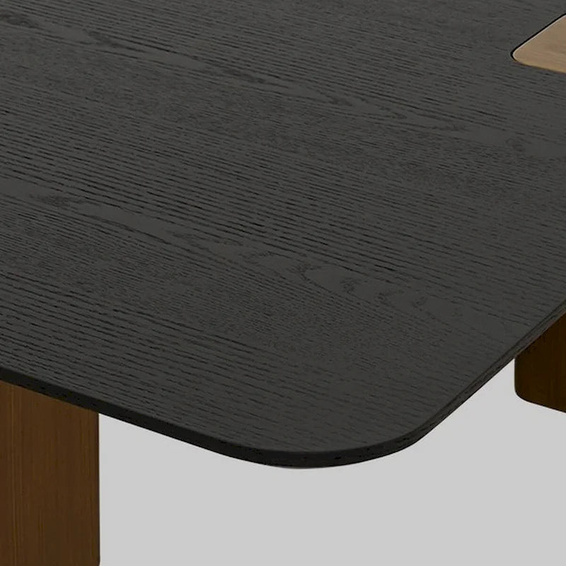 Table basse de 39 pouces, placage noir carré, pieds blocs en or brossé