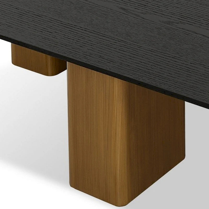 Table basse de 39 pouces, placage noir carré, pieds blocs en or brossé