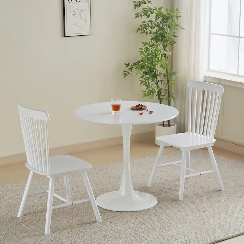 Table à manger ronde Table de cuisine moderne de 80 cm, design tulipe avec pied, table décontractée médiévale pour 2 à 4 personnes