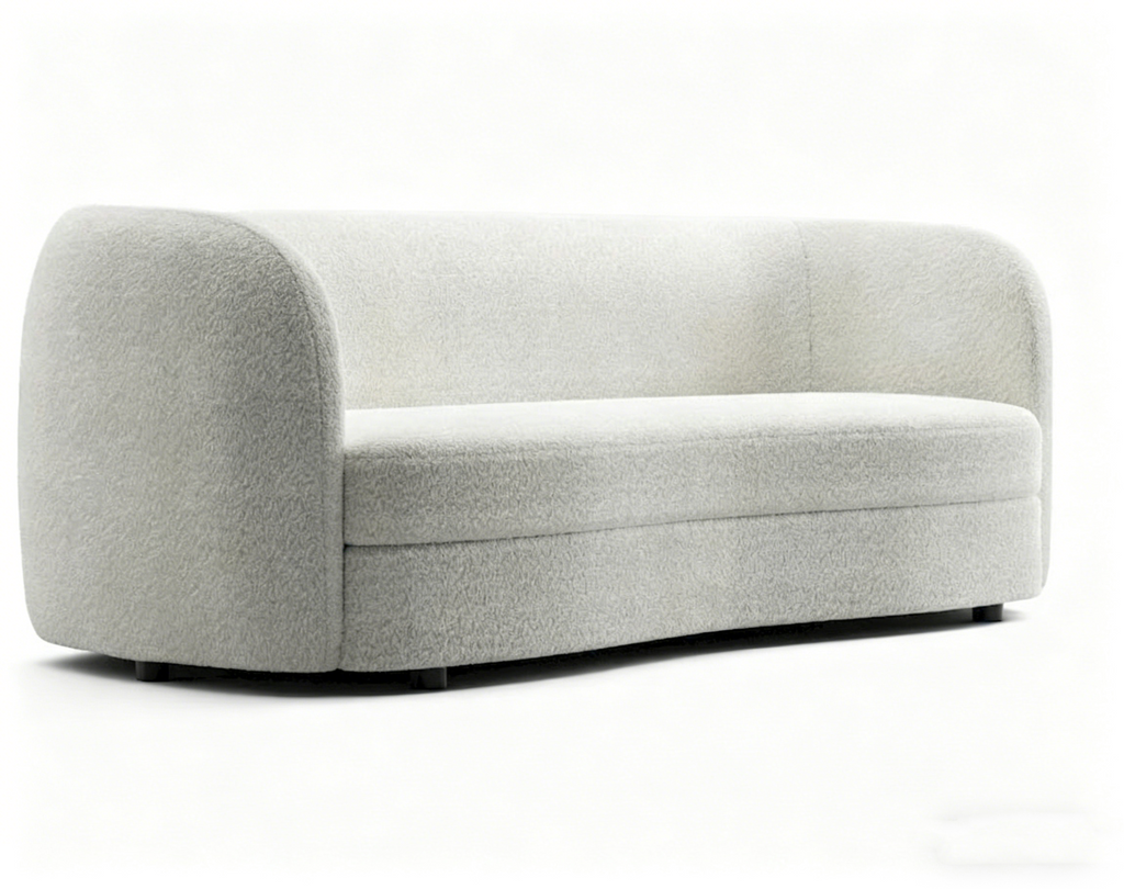 Canapé en Boucle Moderne à Accoudoirs Courbés avec Assise Style Rein et Pieds Ronds en Bois