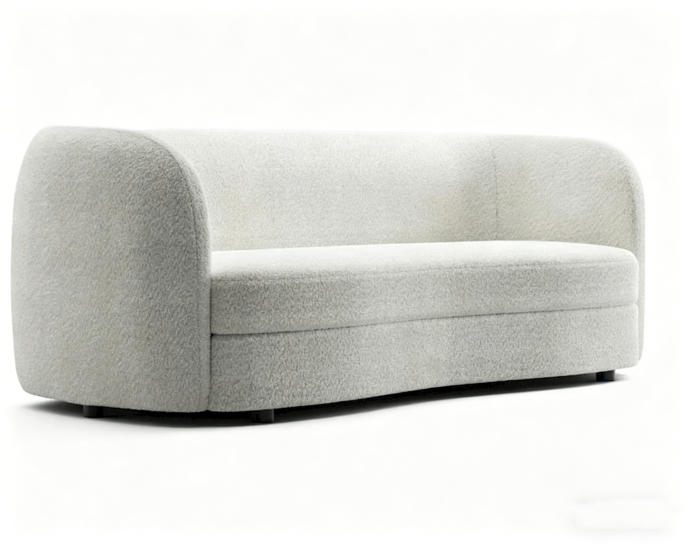 Canapé en Boucle Moderne à Accoudoirs Courbés avec Assise Style Rein et Pieds Ronds en Bois